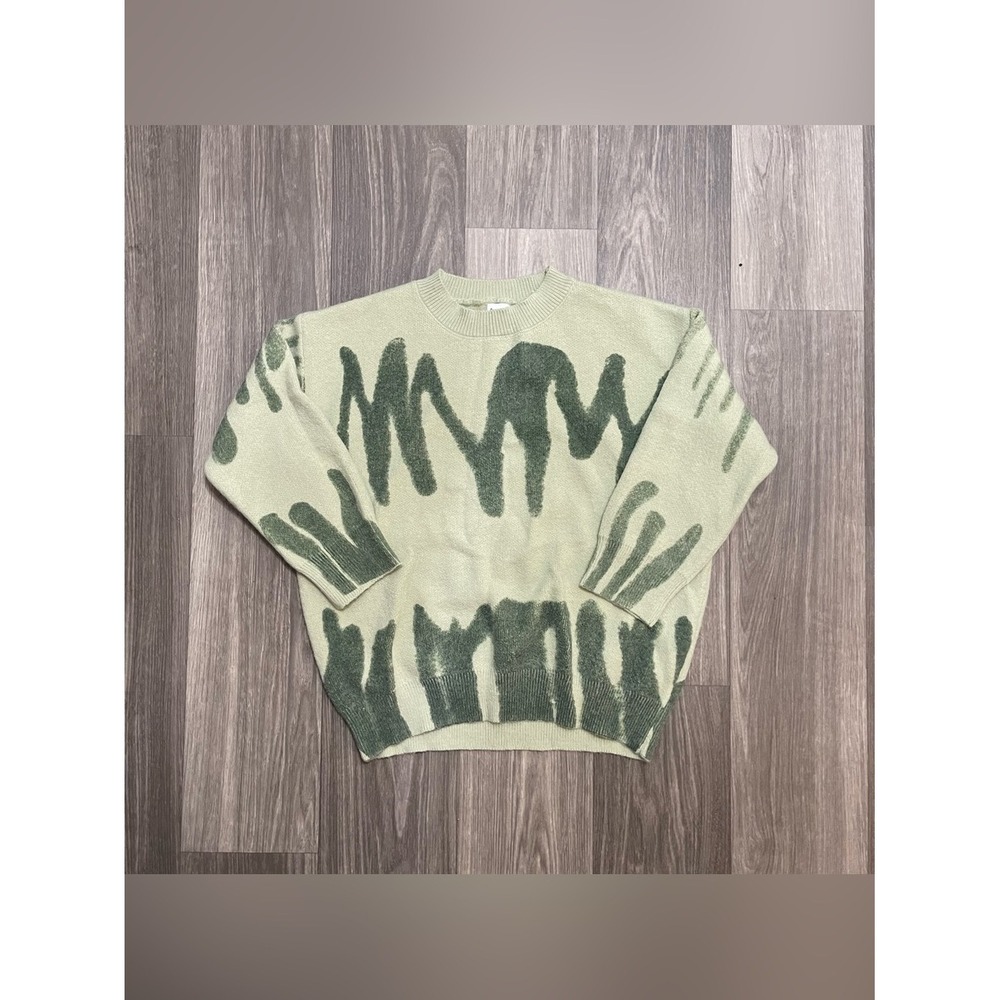 Princess Polly S/M Green Abstract Knit Sweater Oversized Crewneck Soft Pullover